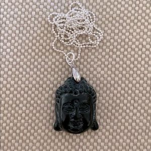 Hand carved black onyx Buddha pendant